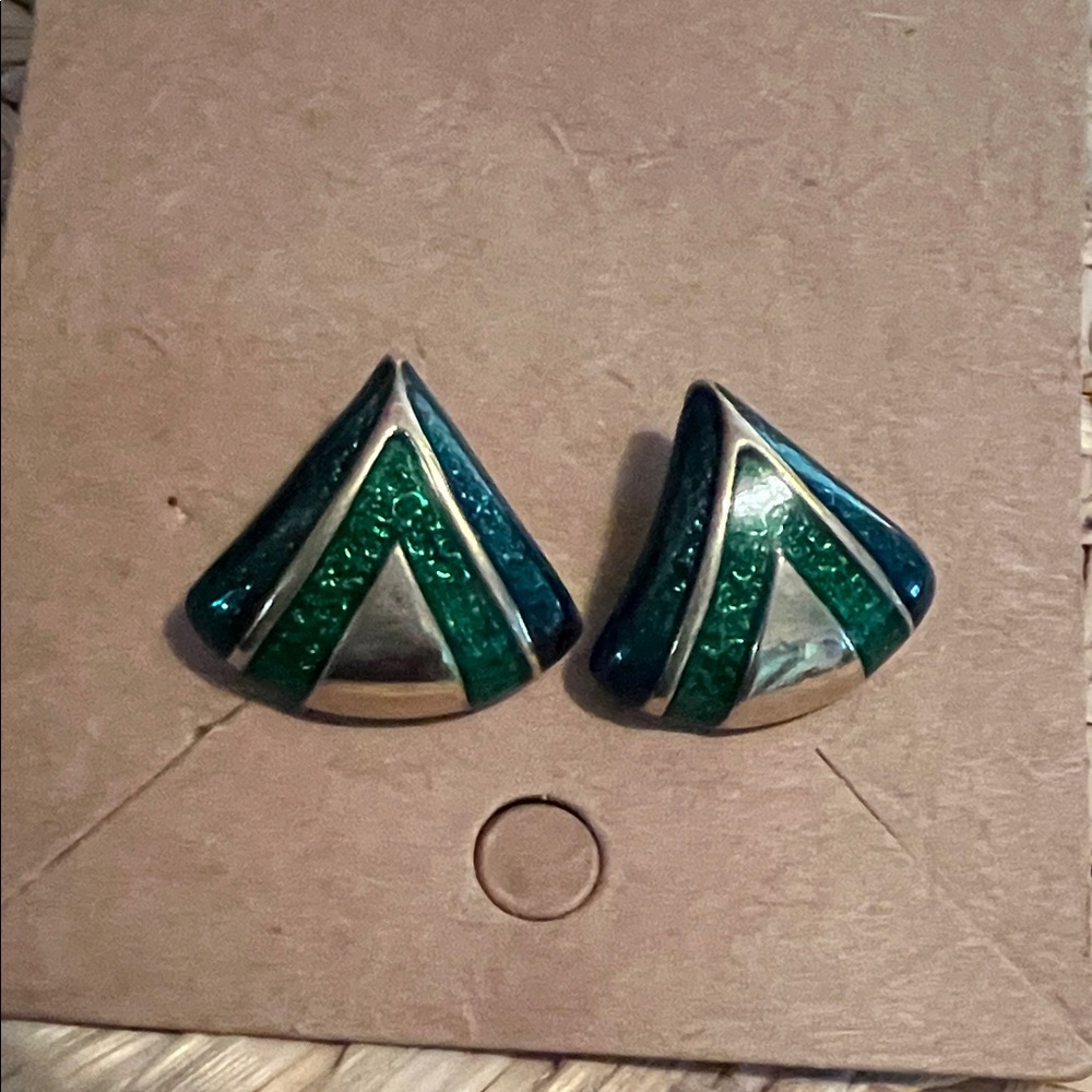 Avon Vintage Geometric Green and Blue Studs Earrings
